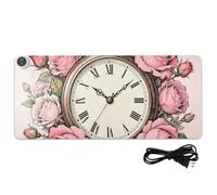 Merry Christmas - Tappetino per mouse riscaldato con orologio da taschino vintage, in pelle rosa, 80 x 33 cm, per computer da scrivania, accessori da gioco