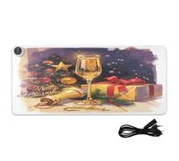 Merry Christmas - Tappetino per mouse riscaldato in pelle color champagne, 80 x 33 cm, copertura invernale per scrivania, per tastiera, scrivania