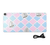 Merry Christmas, tappetino per mouse riscaldato in pelle con motivo a scacchi blu e rosa, 80 x 33 cm, tappetino da scrivania invernale per grande scrivania e accessori da gioco