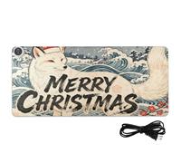 Merry Christmas, tappetino per mouse riscaldato in stile giapponese in pelle di volpe, 80 x 33 cm, tappetino antiscivolo per computer da tavolo per scrivere