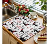 Merry Christmas - Tappetino scolapiatti da cucina con fiocco di neve, con sagoma di renna, colore: nero, assorbente, per lavello da cucina, 40,6 x 45,7 cm, lavabile in lavatrice