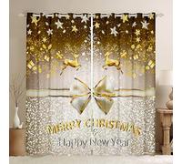 Merry Christmas - Tende oscuranti per decorazioni natalizie, cervi alci, stelle dorate, con glitter, per camera da letto, soggiorno, bambini, fiocco di neve, decorazione oscurante, Dreapes W46 x L72