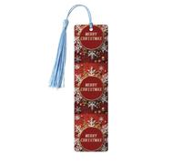 Merry Christmas Too Segnalibri in legno fatti a mano stampati su entrambi i lati Marcatori di pagina con nappe blu cielo accessori per libri regalo per amanti dei libri donne uomini