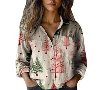 Merry Christmas Top da donna Button Down Camicie a maniche lunghe divertente con stampa albero di Natale camicetta alla moda leggera vestiti per le vacanze camicia comoda, bianco-2, 5XL