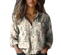 Merry Christmas Top da donna Button Down Camicie a maniche lunghe divertente con stampa albero di Natale camicetta alla moda leggera vestiti per le vacanze camicia comoda, Bianco-3, 5XL