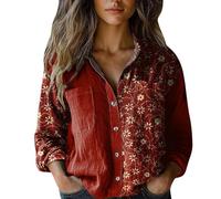 Merry Christmas Top da donna Button Down Camicie a maniche lunghe divertente con stampa albero di Natale camicetta alla moda leggera vestiti per le vacanze camicia comoda, Rosso mattone-3, 5XL