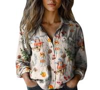 Merry Christmas Top da donna Button Down Camicie a maniche lunghe divertente con stampa albero di Natale camicetta alla moda leggera vestiti per le vacanze camicia comoda, bianco-1, 5XL