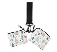 Merry Christmas Tree and Gift Cartoon Donna Portafoglio portamonete porta carte Mini Fashion Card Money Holder con cinturino da polso per lavoro e viaggio 2 pezzi, Buon albero di Natale e regalo