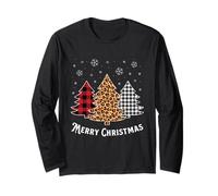 Merry Christmas Tree Buffalo Plaid Red White Leopard Pigiama Maglia a Manica