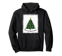 Merry Christmas Tree Buffalo Plaid Verde Xmas Light Bleached Felpa con Cappuccio
