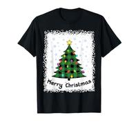 Merry Christmas Tree Buffalo Plaid Verde Xmas Light Bleached Maglietta