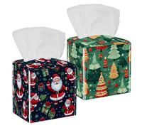 Merry Christmas Tree - Confezione da 2 portatovaglioli quadrati in pelle ecologica in poliuretano, con cintura inferiore, organizer per carta facciale per casa, ufficio, auto