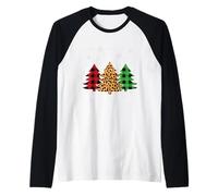 Merry Christmas Tree Leopard Buffalo Plaid Red Green Pigiama Maglia con Maniche Raglan