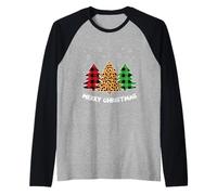 Merry Christmas Tree Leopard Buffalo Plaid Red Green Pigiama Maglia con Maniche Raglan