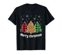 Merry Christmas Tree Leopard Buffalo Plaid Red Green Pigiama Maglietta