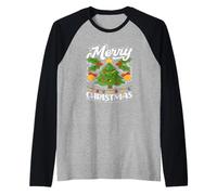 Merry Christmas Tree Lights Holly Classic Christmas Holiday Maglia con Maniche Raglan