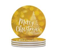 Merry Christmas Tree on Lemon Yellow Sottobicchieri Set di 4 sottobicchieri assorbenti