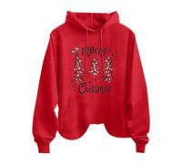 Merry Christmas Tree Print Donna Moda Casual Maniche Lunghe Top Con Tasche Felpa Con Cappuccio Felpa Felpa Con Cerniera Felpe Con Cappuccio Donne Lunghe Zippe Felpe Donna, Rosso, M