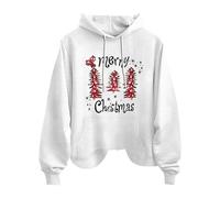 Merry Christmas Tree Print Donna Moda Casual Maniche Lunghe Top Con Tasche Felpa Con Cappuccio Felpa Felpa Con Cerniera Felpe Con Cappuccio Donne Lunghe Zippe Felpe Donna, bianco, S