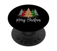 Merry Christmas Tree Xmas Buffalo Plaid Rosso Bianco Verde PopSockets PopGrip Adesivo