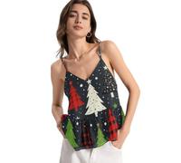 Merry Christmas Trees con Buffalo Plaid & Leopard Chiffon Top da donna con scollo a V profondo alla moda top senza maniche per donna spiaggia, Alberi Di Natale Con Buffalo Plaid &, XX-Large