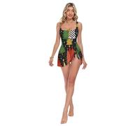 Merry Christmas Trees con Buffalo Plaid & Leopard Collo Quadrato Un Pezzo Costume Da Bagno Donna Imbottito Costumi Da Bagno per Piscina, Merry Christmas Trees With Buffalo Plaid & Leopard, L