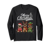 Merry Christmas Trio German Shepherd Reindeer Elf Santa Xmas Maglia a Manica