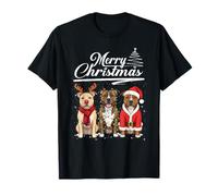 Merry Christmas Trio Pit Bull Reindeer Elf Santa Xmas Squad Maglietta