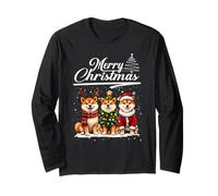 Merry Christmas Trio Shiba Inu Reindeer Elf Santa Xmas Squad Maglia a Manica