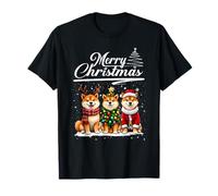 Merry Christmas Trio Shiba Inu Reindeer Elf Santa Xmas Squad Maglietta