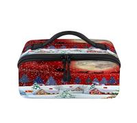 Merry Christmas - Trousse da viaggio portatile per le vacanze natalizie, impermeabile, aperta e piatta, per articoli da toeletta e cosmetici, organizer da viaggio per donne e uomini
