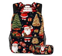 Merry Christmas Unleash Creativity, zaino con astuccio per ragazzi e ragazze, set di 2 zaini per bambini, Multicolore#03, B:29.4x20x40cm P:19x7.5x3.8cm, Zaini Daypack