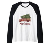 Merry Christmas Vintage Pompiere Camion Albero Maglia con Maniche Raglan