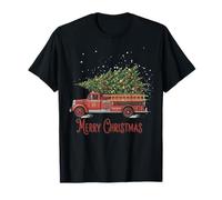 Merry Christmas Vintage Pompiere Camion Albero Maglietta