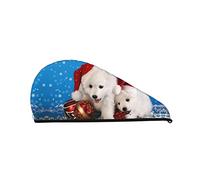 Merry Christmas White Snow Dog Asciugamano per capelli stampato avvolgente, cuffia per capelli asciutti super assorbente per donna Cuffie da a per a da bagno in palestra
