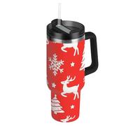 Merry Christmas White Snowflakes Alce Vuoto Bocca Larga Isolato Tumbler con Cannuccia Resistente alle Perdite Flip Decorativo Tazza da Viaggio Caffè Caldo per Scuola, Sport, Asilo, Campeggio & More