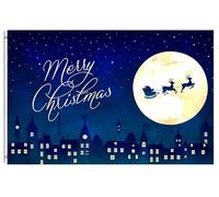 Merry Christmas With Deer And Santa Bandiera Di All'Aperto 90X150Cm Non Sbiadisce Facilmente Striscione Appendere Bandiera Da Esterno Per Festival Il Portico Decorazione