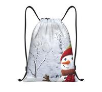 Merry Christmas with Happy Snowman Titolo: Borsone leggero con coulisse - Sacca da palestra pieghevole impermeabile con tracolla regolabile, ideale per sport, yoga, viaggi e scuola, Nero , S