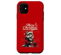 Merry Christmas Wolf Santa Hat Animal Cute Xmas Holiday Custodia per iPhone 11