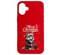 Merry Christmas Wolf Santa Hat Animal Cute Xmas Holiday Custodia per iPhone 16 Plus