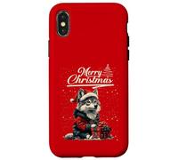 Merry Christmas Wolf Santa Hat Animal Cute Xmas Holiday Custodia per iPhone X/XS