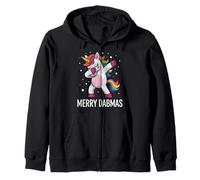 Merry Dabmas Christmas Unicorno Rainbow Xmas Felpa con Cappuccio