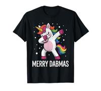 Merry Dabmas Christmas Unicorno Rainbow Xmas Maglietta