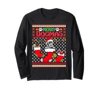 Merry Dogmas Pit Bull Dog Funny Ugly Christmas Xmas Maglia a Manica