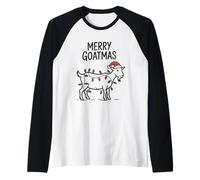Merry Goatmas - Cappello di Babbo Natale con Capra Maglia con Maniche Raglan