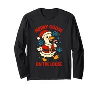Merry Goose On The Loose Sciocco Vacanze di Natale Divertente Meme Maglia a Manica