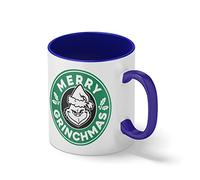 Merry Grinchmas Grinch inspired horror christmas coffee Bianco tazza di caffè con Blu Rim & Handle Mug