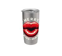 Merry Kiss-mas Christmas Pun Kissmas Baciare Labbra Giochi di parole da donna Bicchiere termico in acciaio inox doppia parete