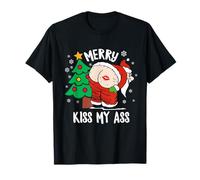 Merry Kiss My Ass Cattivo regali di Natale Divertente Babbo Natale Maglietta