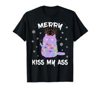 Merry Kiss My Ass Christmas - Maglione Natalizio con Gatto Maglietta